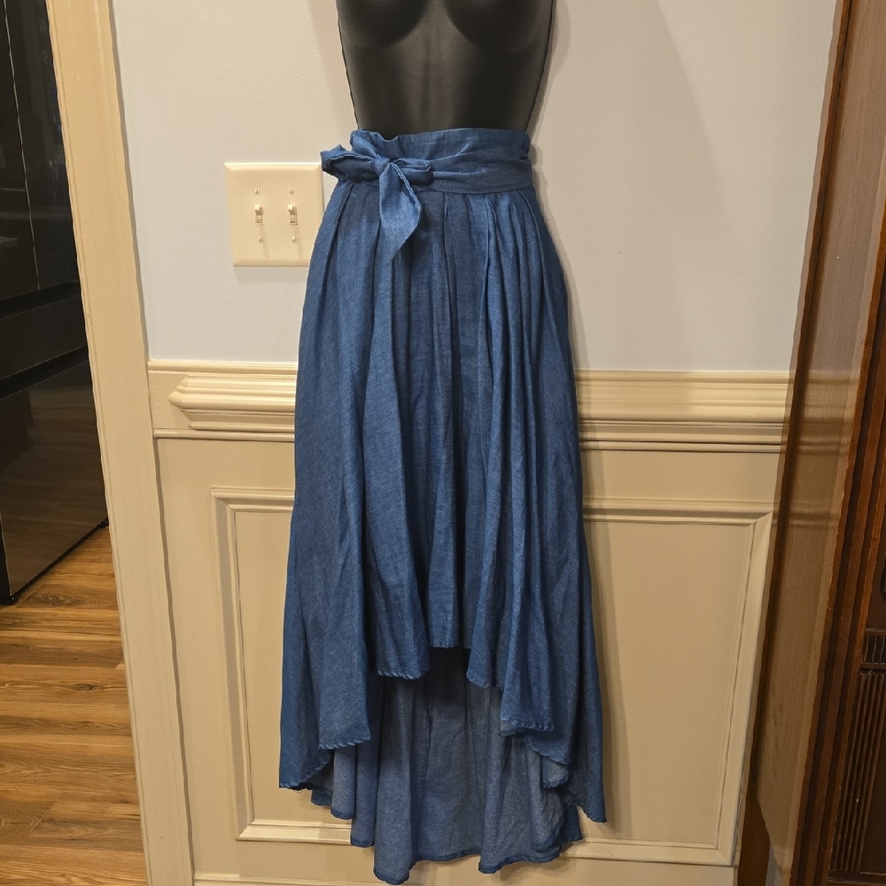 Garcia Denim Chambray Hi Low Skirt With Tulle Size SMALL